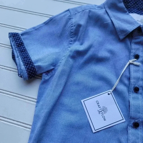 NWT Craft+Flow Casual Blue Short Sleeve Button Down Shirt Boys Sz 7 - Picture 4 of 9